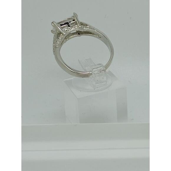 Vintage White Gold Plated CZ Engagement Ring 3.0 Carat Radiant Cut Stone Size 9 - Picture 7 of 10